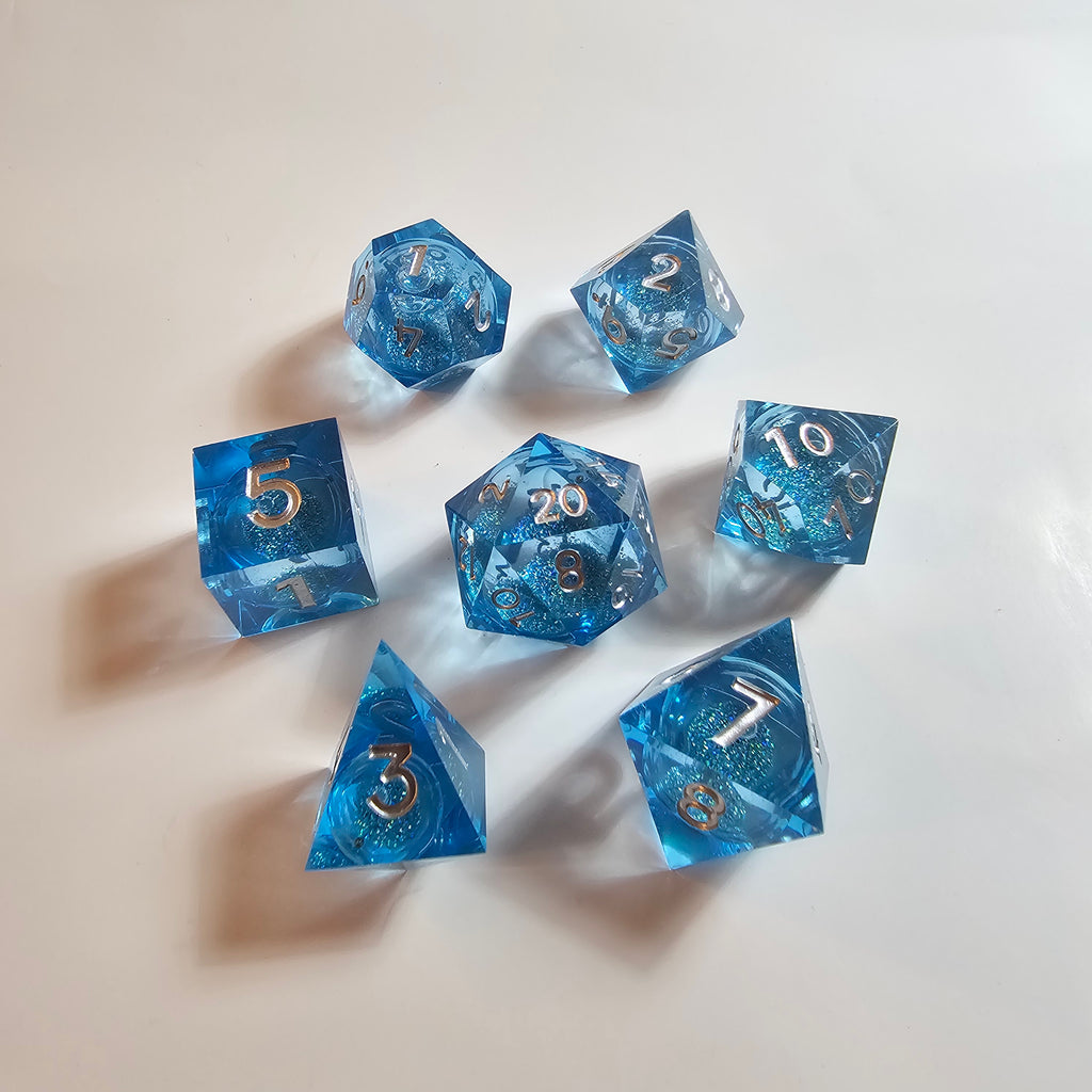 Glacial Blue Liquid Core Resin Dice Set