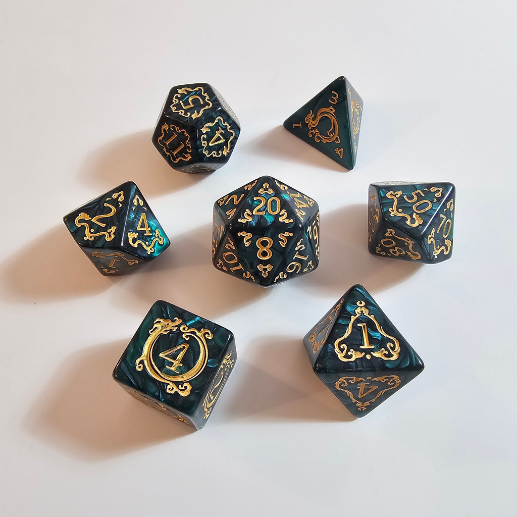 Set de dés en acrylique vert mystique