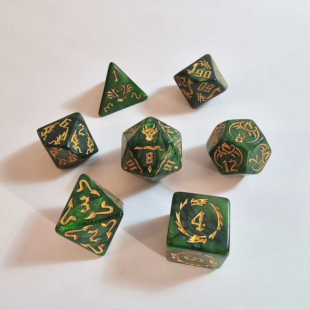 Grünes Drachen-Acrylwürfel-Set