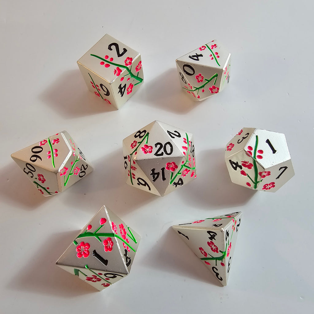 Set di dadi in metallo massiccio Silver Blossom