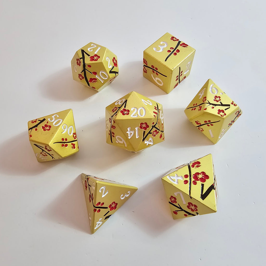 Gold Blossom Set aus massivem Metalwürfel