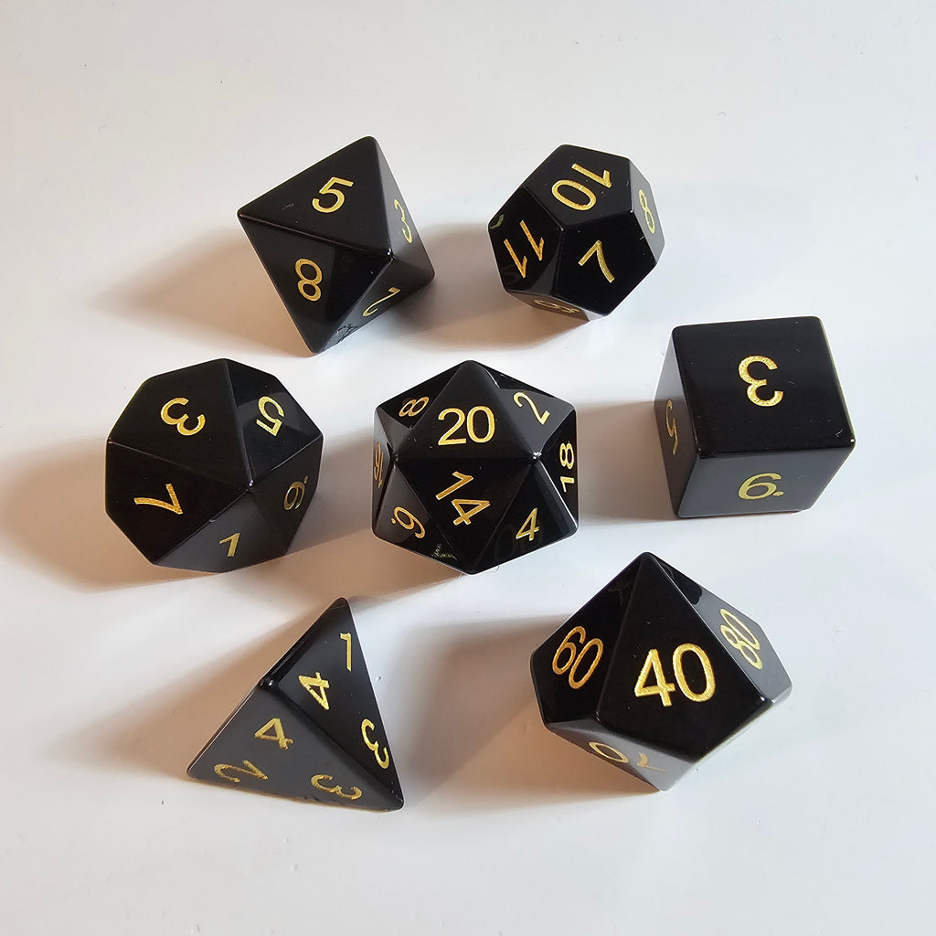 Würfelset aus natürlichem Obsidian