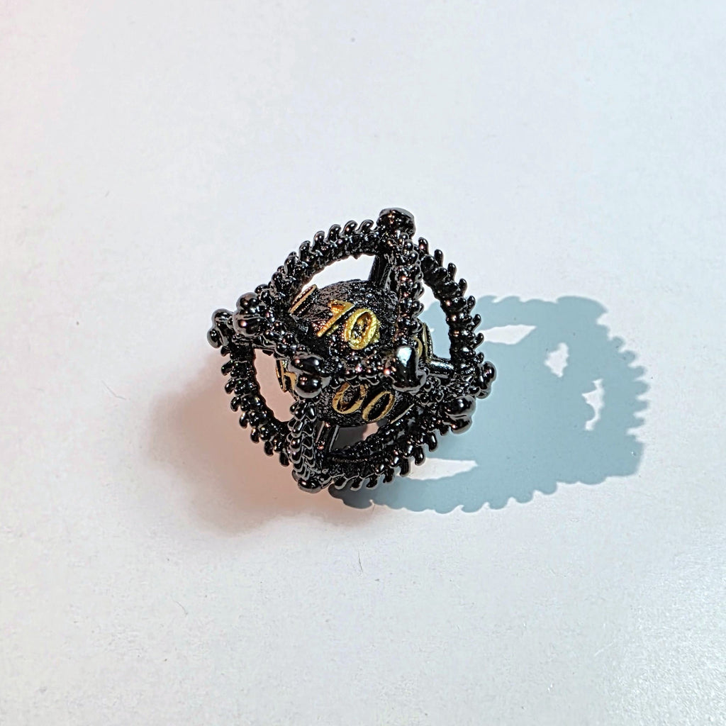 Drachenei-Würfelset aus hohlem Metall in Schwarzgold