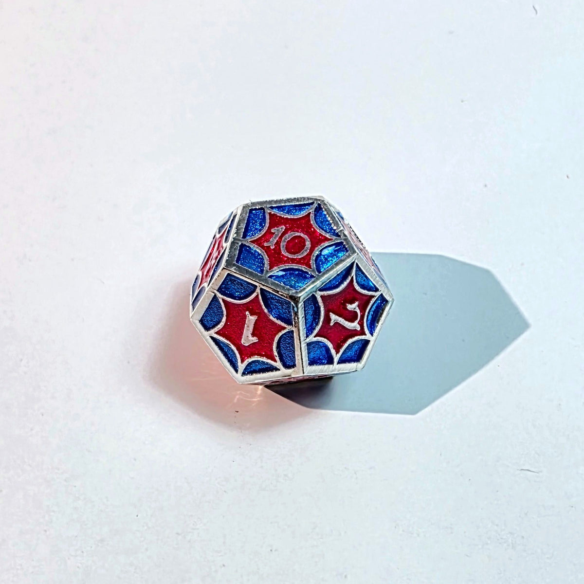 Red Blue Spiderweb Solid Metal Dice Set