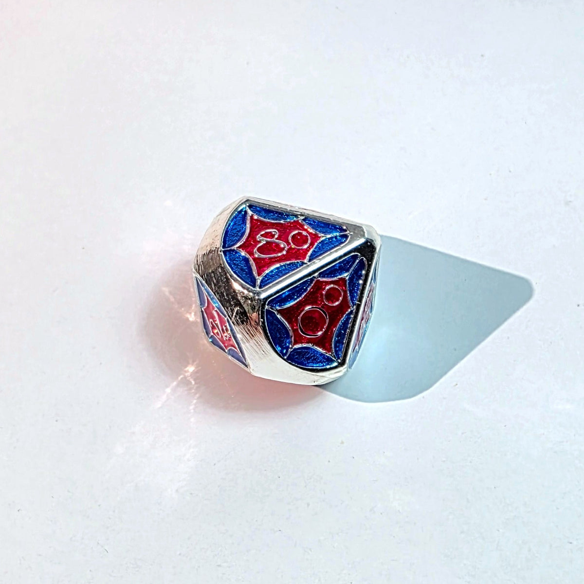 Red Blue Spiderweb Solid Metal Dice Set