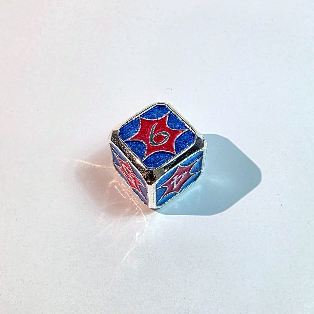 Red Blue Spiderweb Solid Metal Dice Set