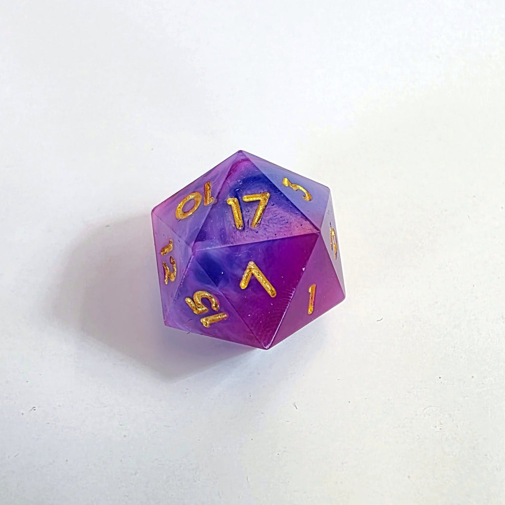 Set de dados de resina de bordes afilados con remolino rosa, blanco y azul
