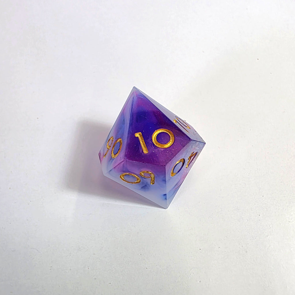 Set de dados de resina de bordes afilados con remolino rosa, blanco y azul