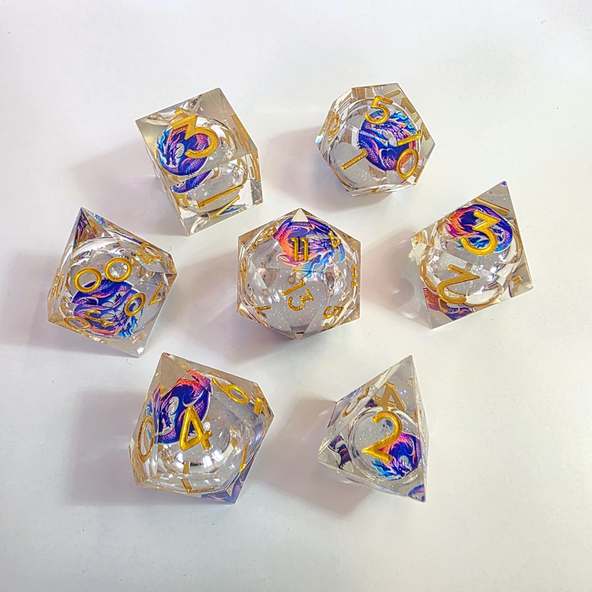 Purple Dragonfire Liquid Core Resin Dice Set