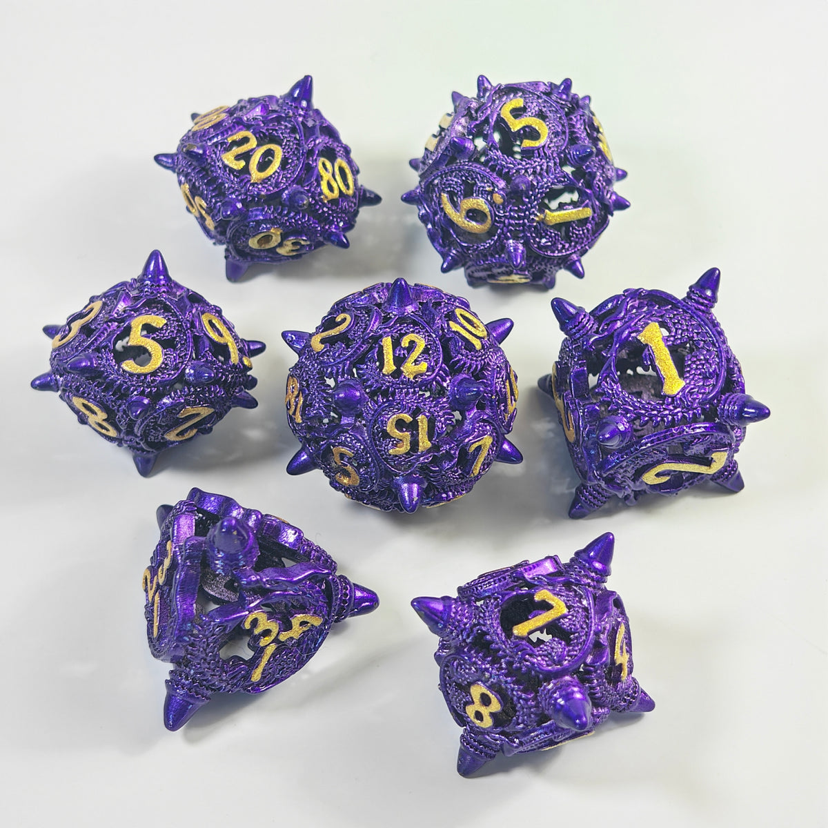 Set di dadi in metallo cavo Violet Dragon Coil