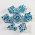Set di dadi in metallo cavo color argento e blu con testa di drago