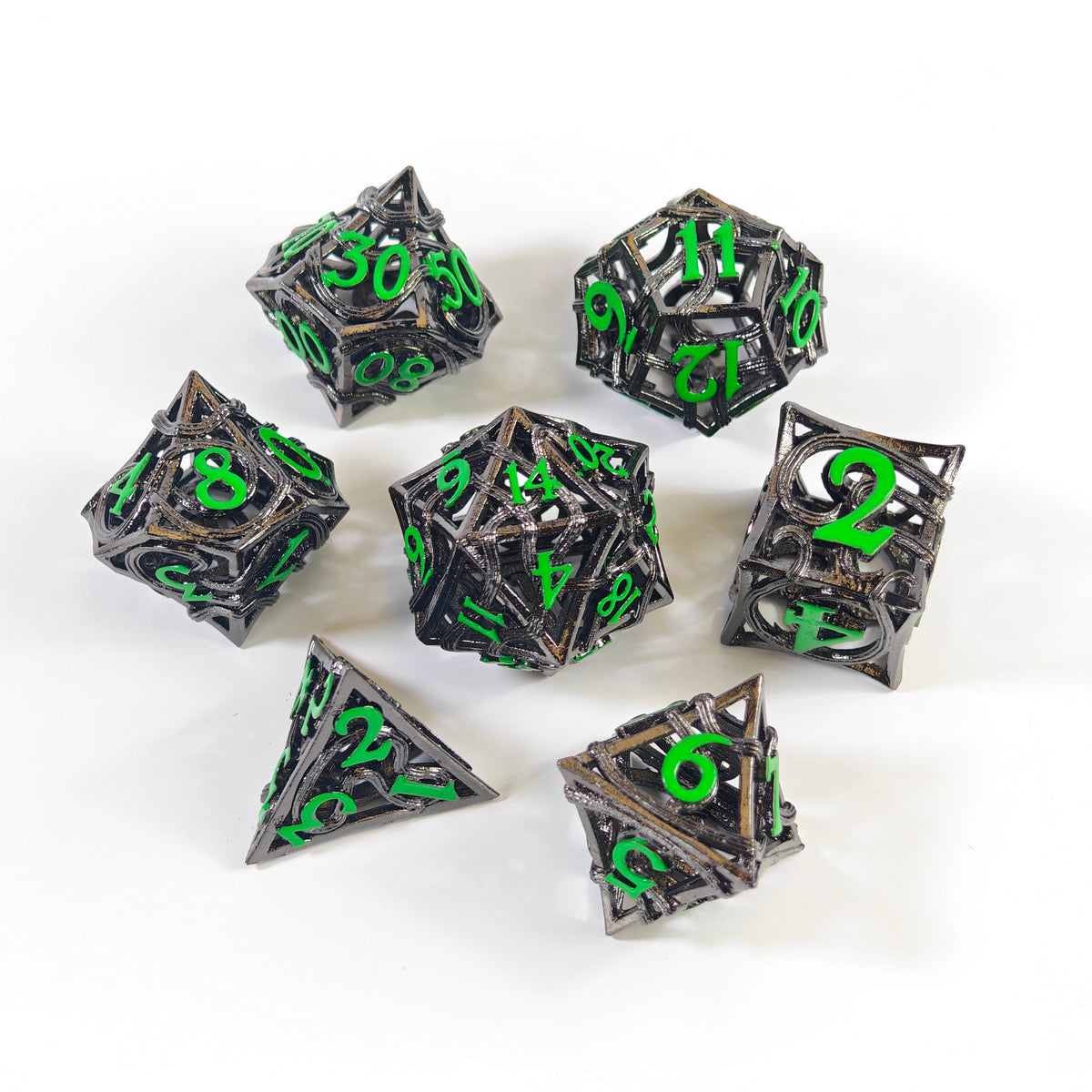Black Green Elemental Hollow Metal Dice Set