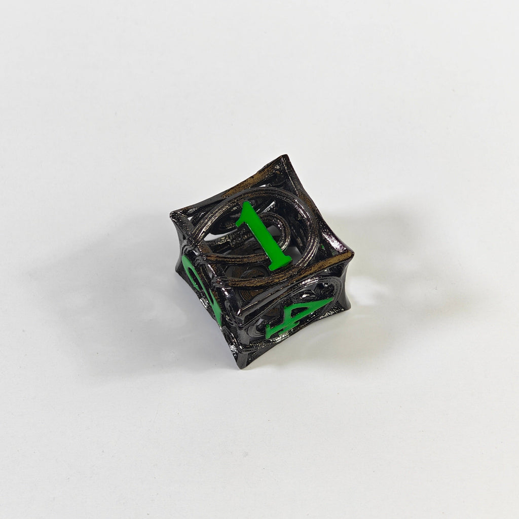 Set de dados de metal hueco elemental negro y verde