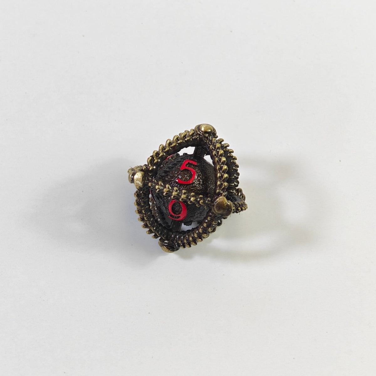 Dragon Egg Brass Red Hollow Metal Dice Set