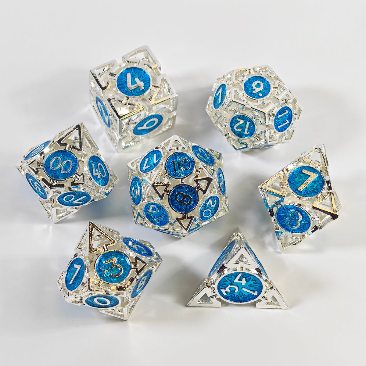 Silber-blaues Pfeil-Hohlmetallwürfel-Set
