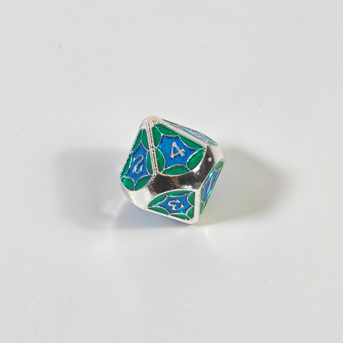 Blue Green Spiderweb Solid Metal Dice Set