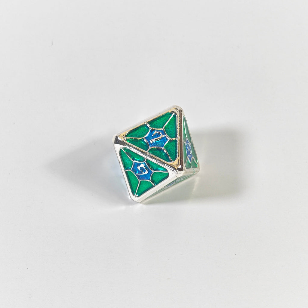 Jeu de dés en métal massif motif toile d'araignée bleu-vert