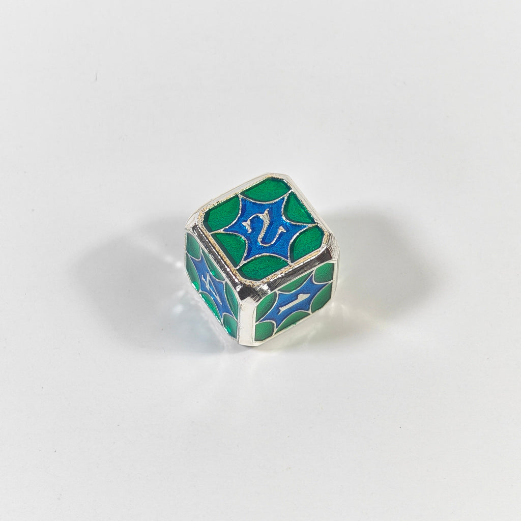 Jeu de dés en métal massif motif toile d'araignée bleu-vert