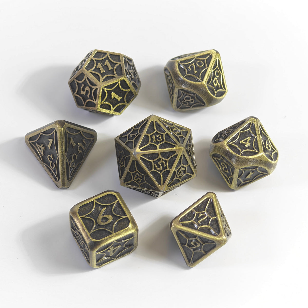 Bronze Spiderweb Solid Metal Dice Set