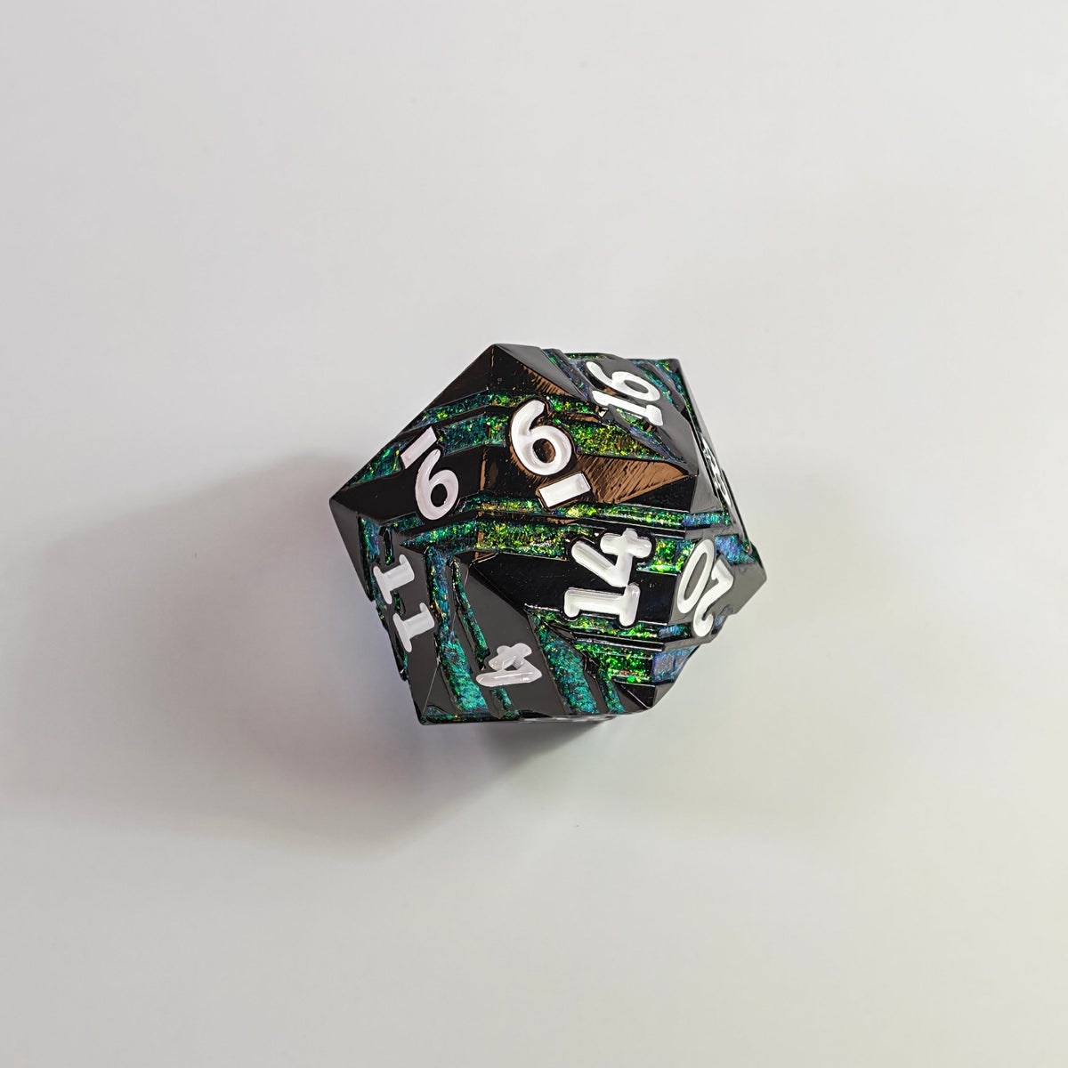 Black Nickel Green Stripe Chonk Solid Metal D20