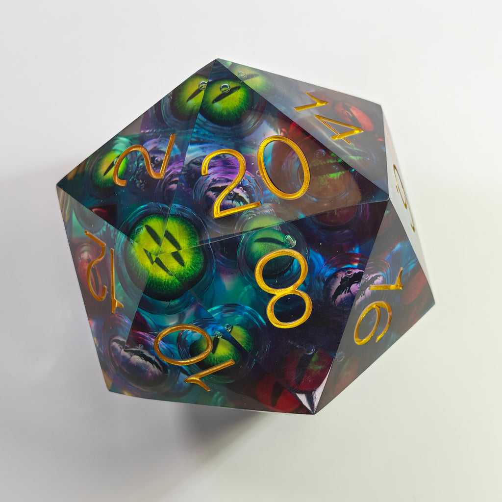 نرد ضخم بـ 20 وجهاً متعدد الألوان بتصميم عين مقاس 80 مم