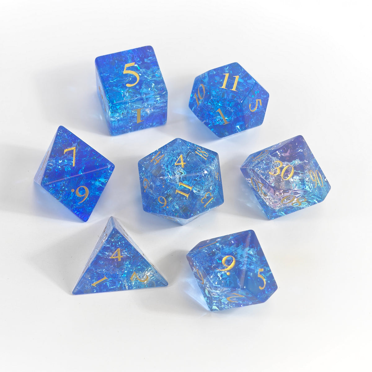 Blue Burst Glas-Würfelset