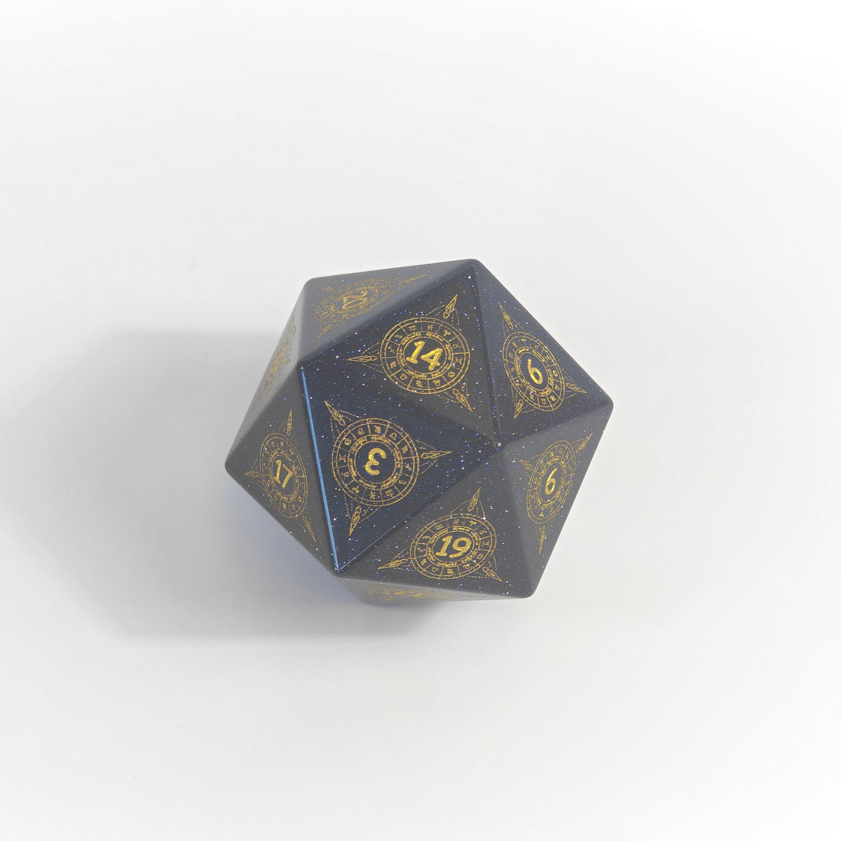 D20-Würfel „Chonk“ mit blauem Sandsteinmuster