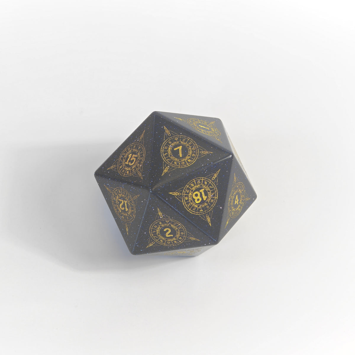D20-Würfel „Chonk“ mit blauem Sandsteinmuster